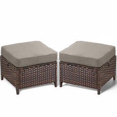 Outdoor Wicker Patio Ottoman Set of 2 – Multipurpose Footrest, Bench & Side Table