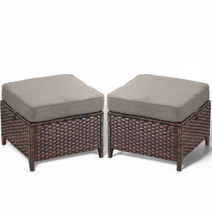 Outdoor Wicker Patio Ottoman Set of 2 – Multipurpose Footrest, Bench & Side Table