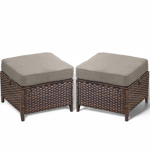 Outdoor Wicker Patio Ottoman Set of 2 – Multipurpose Footrest, Bench & Side Table