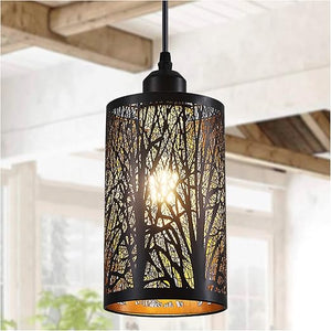 Black Gold Hollow-Carved Pendant Light – Farmhouse Metal Fixture