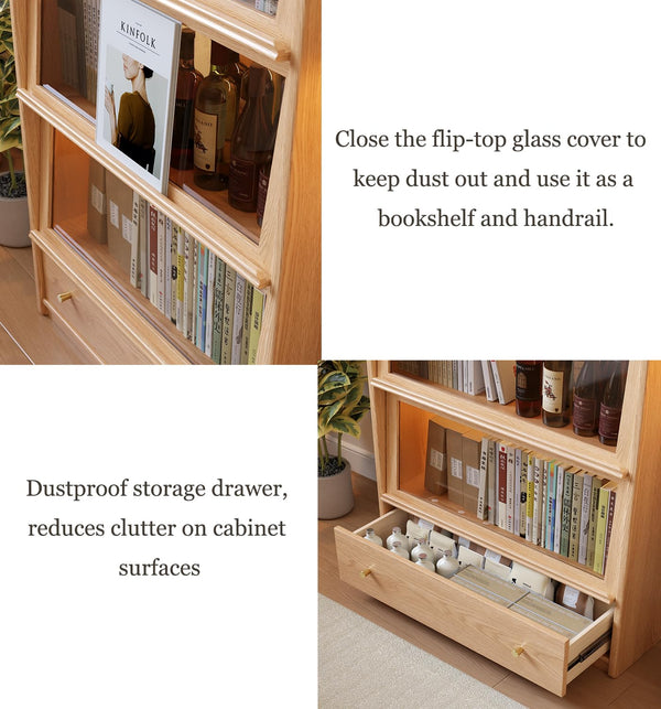 Tall Solid Wood Bookcase with Glass Doors and LED Lights