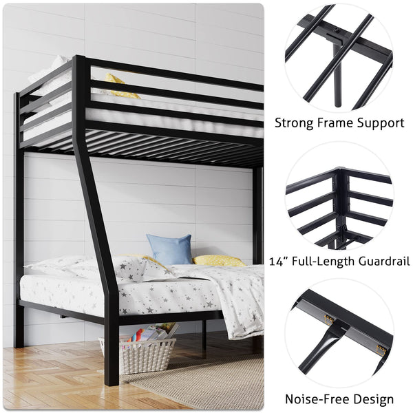 Twin Over Full Metal Bunk Bed with Ladder and Guardrail