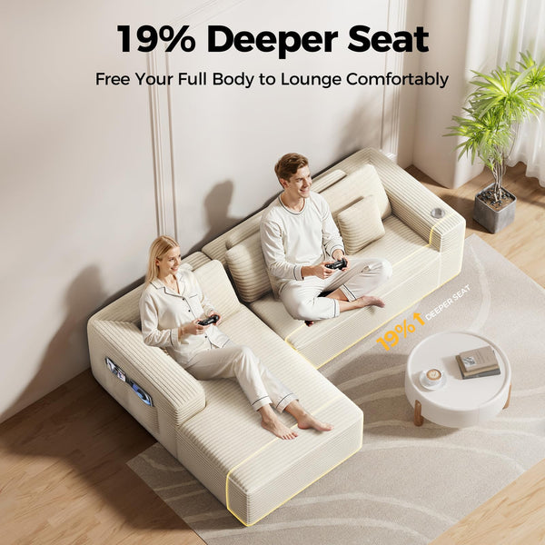 L-Shaped Sectional Sofa with Deep Seat & Storage Pockets