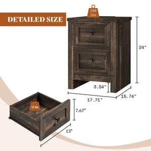 Nightstand Set of 2 with Charging Station & Drawers
