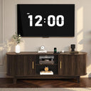 Mid Century Modern TV Stand with Sliding Doors and Power Outlet