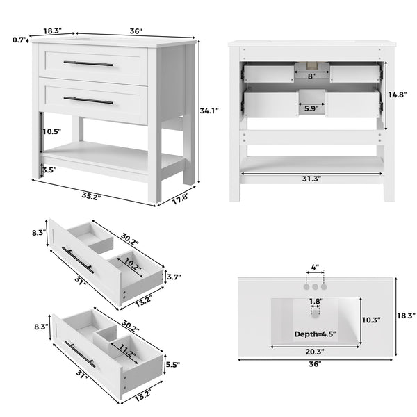 36" Freestanding Bathroom Vanity with Ceramic Sink