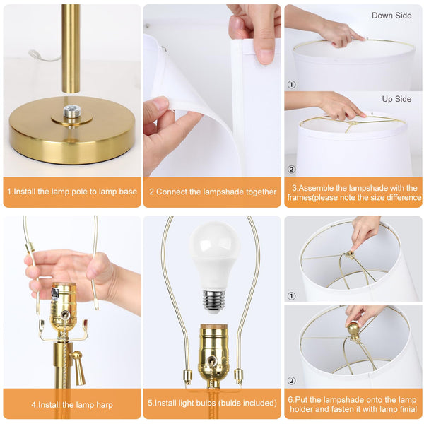 Adjustable Height Table Lamps Set of 2 – Modern Drum Shade with Pull Chain