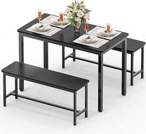 3-Piece Dining Table Set with 2 Benches