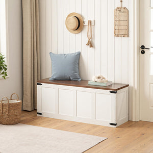 Storage Bench with Toy Box & Safety Hinges – Farmhouse Wooden Chest