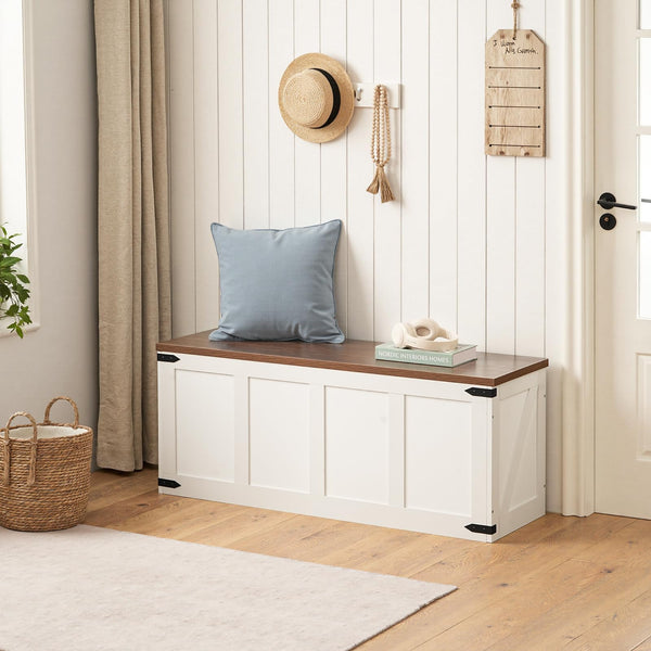 Storage Bench with Toy Box & Safety Hinges – Farmhouse Wooden Chest
