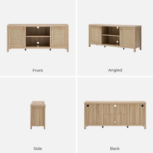 Rattan TV Stand with Storage Cabinets & Adjustable Shelves