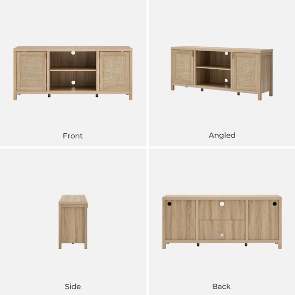 Rattan TV Stand with Storage Cabinets & Adjustable Shelves