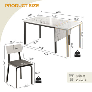 5-Piece Extendable Dining Table Set with 4 Upholstered Chairs