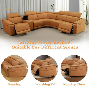 Power Recliner Sectional Sofa – 5-Seat L-Shaped with Console & Adjustable Headrests