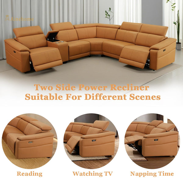 Power Recliner Sectional Sofa – 5-Seat L-Shaped with Console & Adjustable Headrests