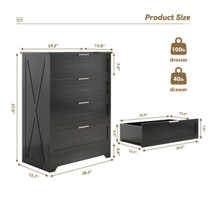 4-Drawer Bedroom Dresser with Gold Handles