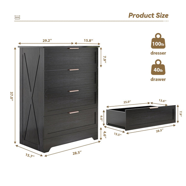 4-Drawer Bedroom Dresser with Gold Handles