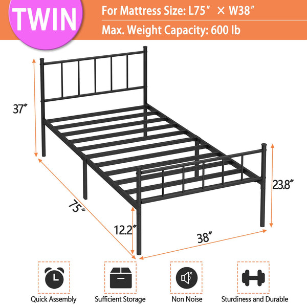 Metal Platform Bed Frame with Storage & Steel Slat Support