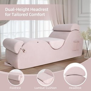 Yoga Chaise Lounge Chair with Headrest & Accessories – Pink Large