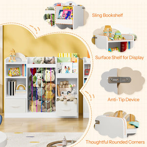Kids Toy Storage Organizer with Stuffed Animal Storage — 5 Cubes & 2 Drawers, White