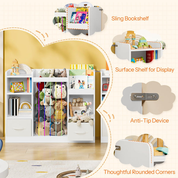 Kids Toy Storage Organizer with Stuffed Animal Storage — 5 Cubes & 2 Drawers, White