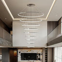 9-Ring LED Pendant Chandelier with Remote Dimming – 55 Inch Multi-Ring Ceiling Light