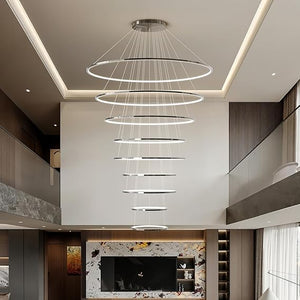 9-Ring LED Pendant Chandelier with Remote Dimming – 55 Inch Multi-Ring Ceiling Light