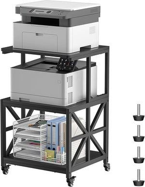 Printer Stand with Lockable Wheels & 3-Tier Storage Shelf