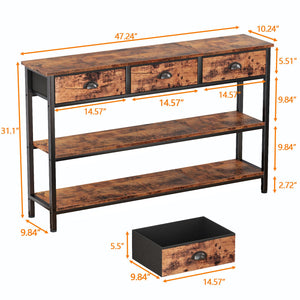 47-Inch Console Table with 3 Drawers and Storage Shelves