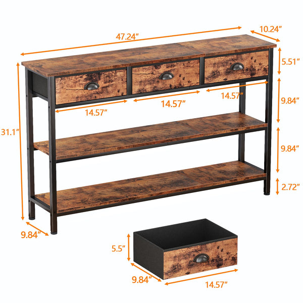 47-Inch Console Table with 3 Drawers and Storage Shelves