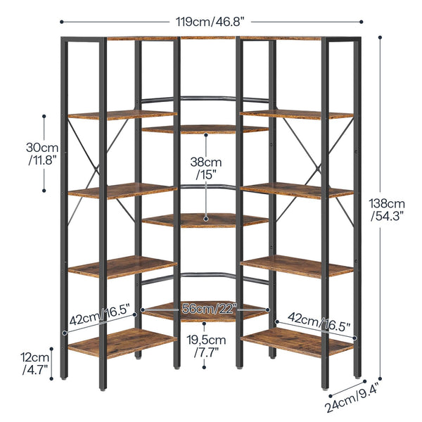 L-Shaped Corner Bookshelf 5-Tier with 14 Open Shelves