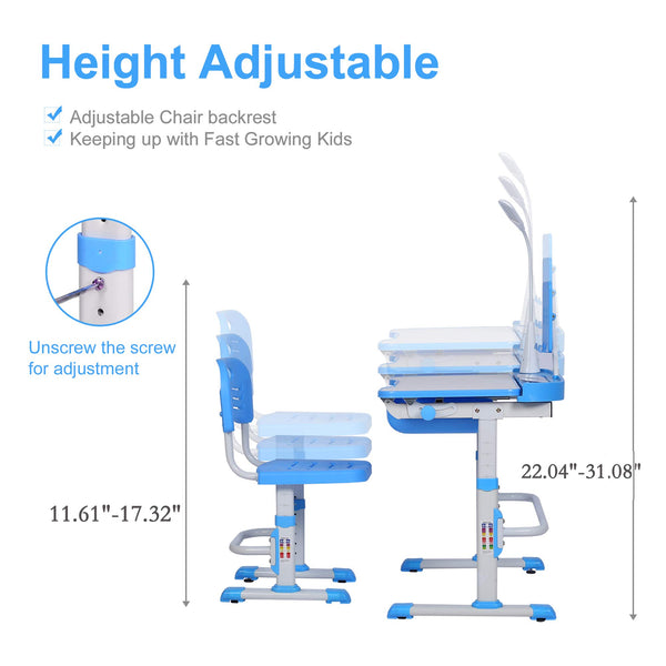 Kids Desk and Chair Set – Height Adjustable with Tilt Desktop, LED Light & Storage
