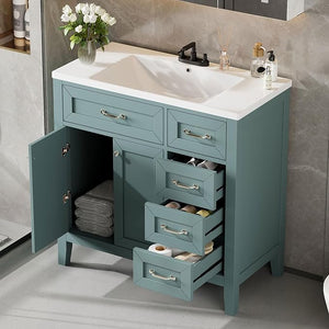36" Bathroom Vanity with Sink, 3 Drawers & Soft-Close Doors
