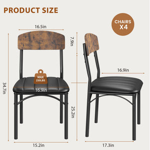 Upholstered Dining Chairs Set of 4 – PU Leather, Metal Legs