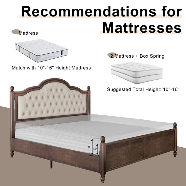 Solid Wood Platform Bed with Tufted Upholstered Headboard