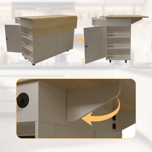 Rolling Kitchen Island with Drop Leaf Countertop & Charging Station