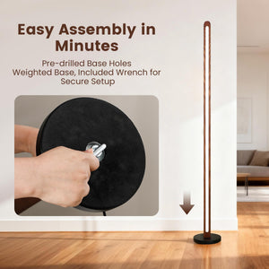 Solid Wood Dimmable LED Floor Lamp with Remote & Foot Switch