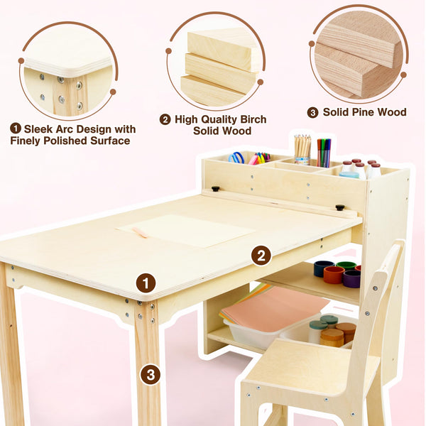 Kids Art Table and Chair Set with Storage