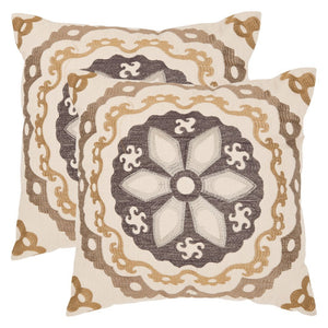 Taupe & Gold Embroidered Throw Pillow Set of 2 – 22"