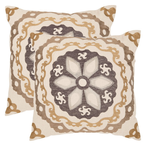 Taupe & Gold Embroidered Throw Pillow Set of 2 – 22"