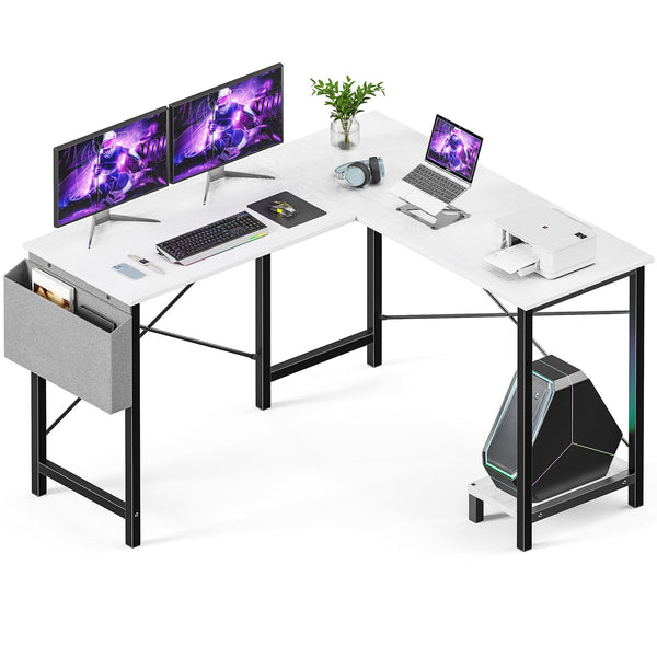 L-Shaped Corner Computer Desk with CPU Stand and Side Storage Bag