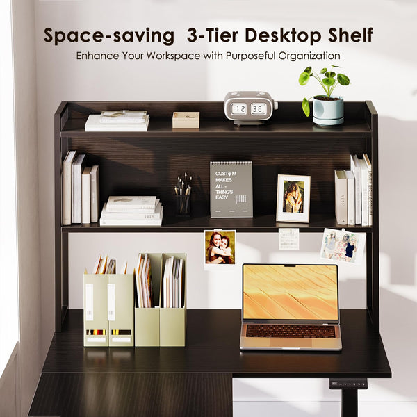 L-Shaped Electric Standing Desk 63 Inch with Storage Shelf