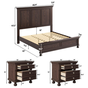 3-Piece Solid Wood Bedroom Set – Bed Frame & 2 Nightstands