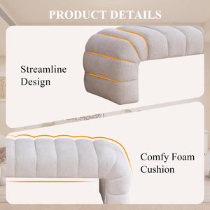 NIOIIKIT 69.7" Ottoman Bench, Teddy Upholstered Queen Size End of Bed Bench, Channel Tufted Entryway Bench with Cushion, Long Bedroom Bench, Window Bench Seat for Entryway, Living Room (Ivory)