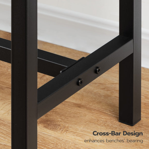 Industrial Dining Bench Set of 2 — Rustic Brown & Black