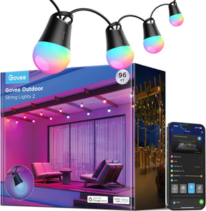Smart Outdoor String Lights RGBICW LED Bulbs – App & Voice Control