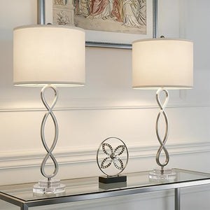 Crystal Base Table Lamps Set of 2 – 3-Way Dimmable Buffet Lamps