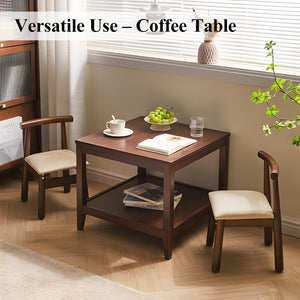 Solid Wood Square Side Table with Storage Shelf