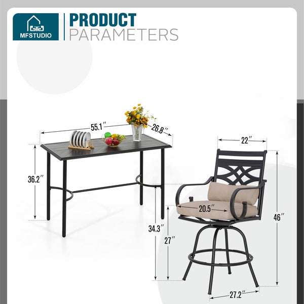 5-Piece Outdoor Counter Height Patio Bar Set with Swivel Stools