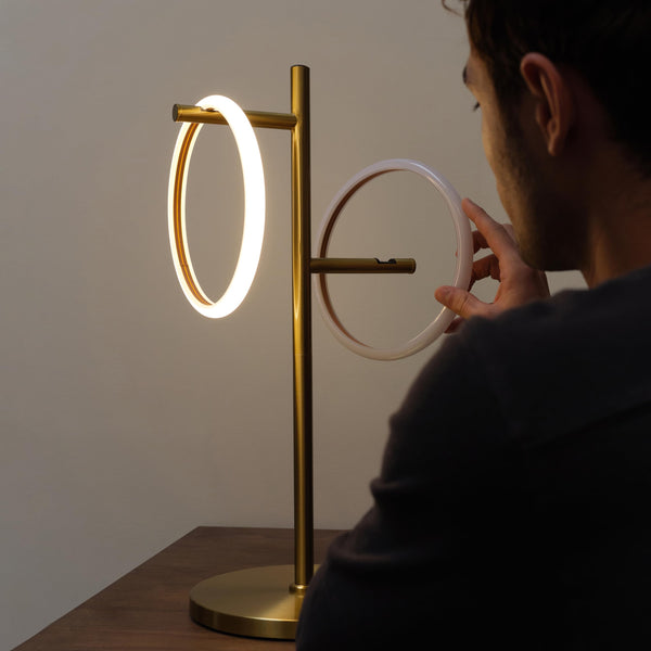 Saturn LED Table Lamp with 2 Ring Lights - Brass